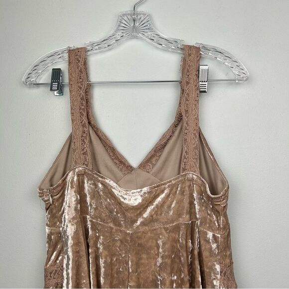 entro Crushed Velvet and Lace Mini Dress Tan Sleeveless Tank Skater Sz L 10/12 - Picture 14 of 14